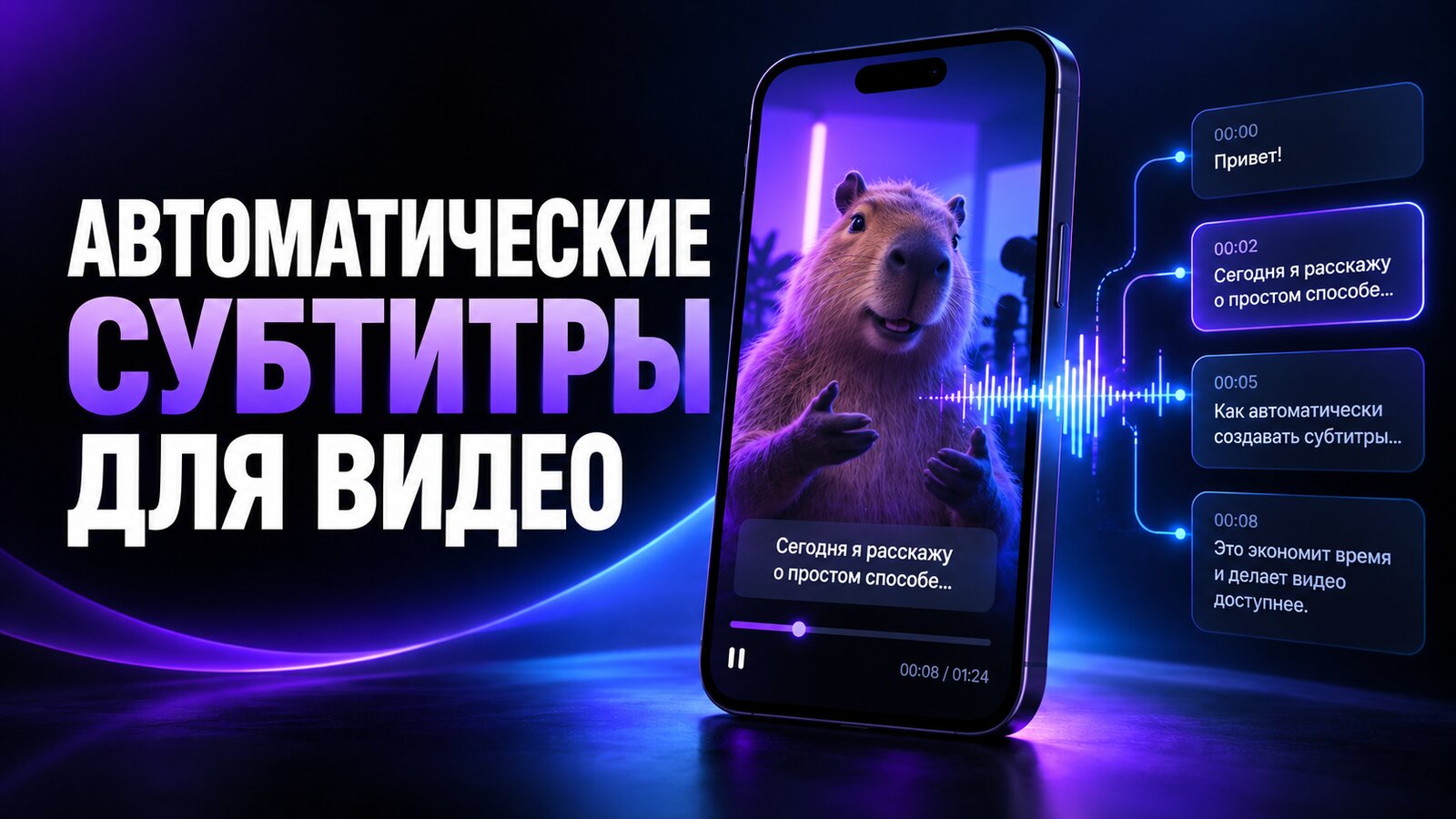 Автоматические субтитры для видео — ролик на смартфоне с репликами и тайм-кодами