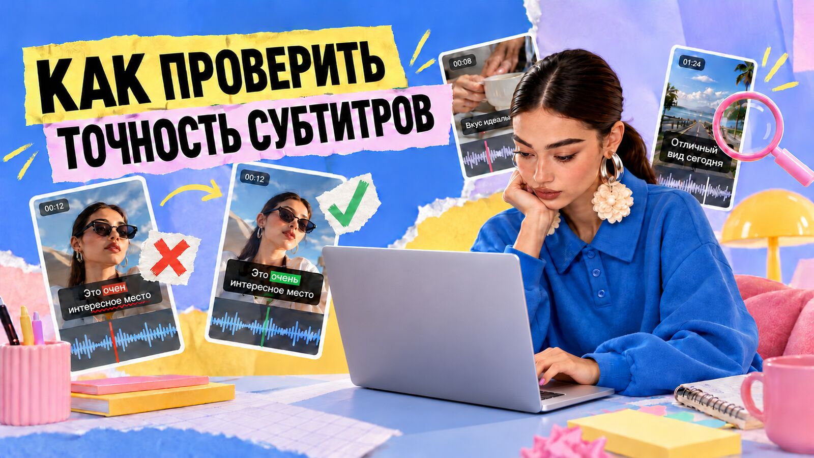 Как проверить точность субтитров: ошибка «очен» исправлена на «очень», звуковая дорожка и тайм-коды