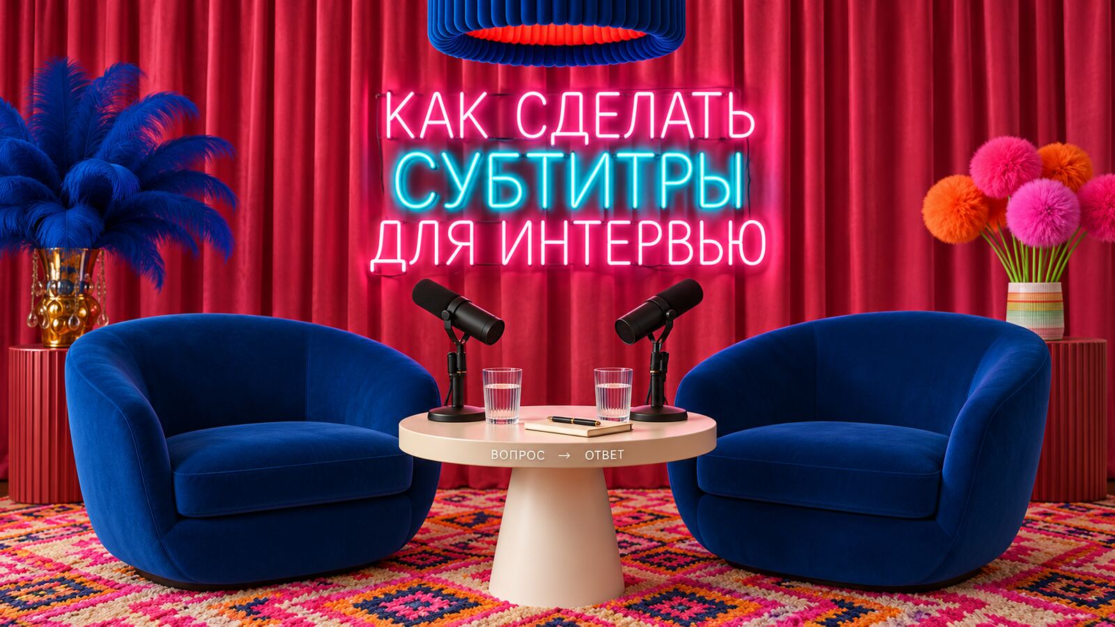 Как сделать субтитры для интервью: два кресла и микрофоны, вопрос и ответ