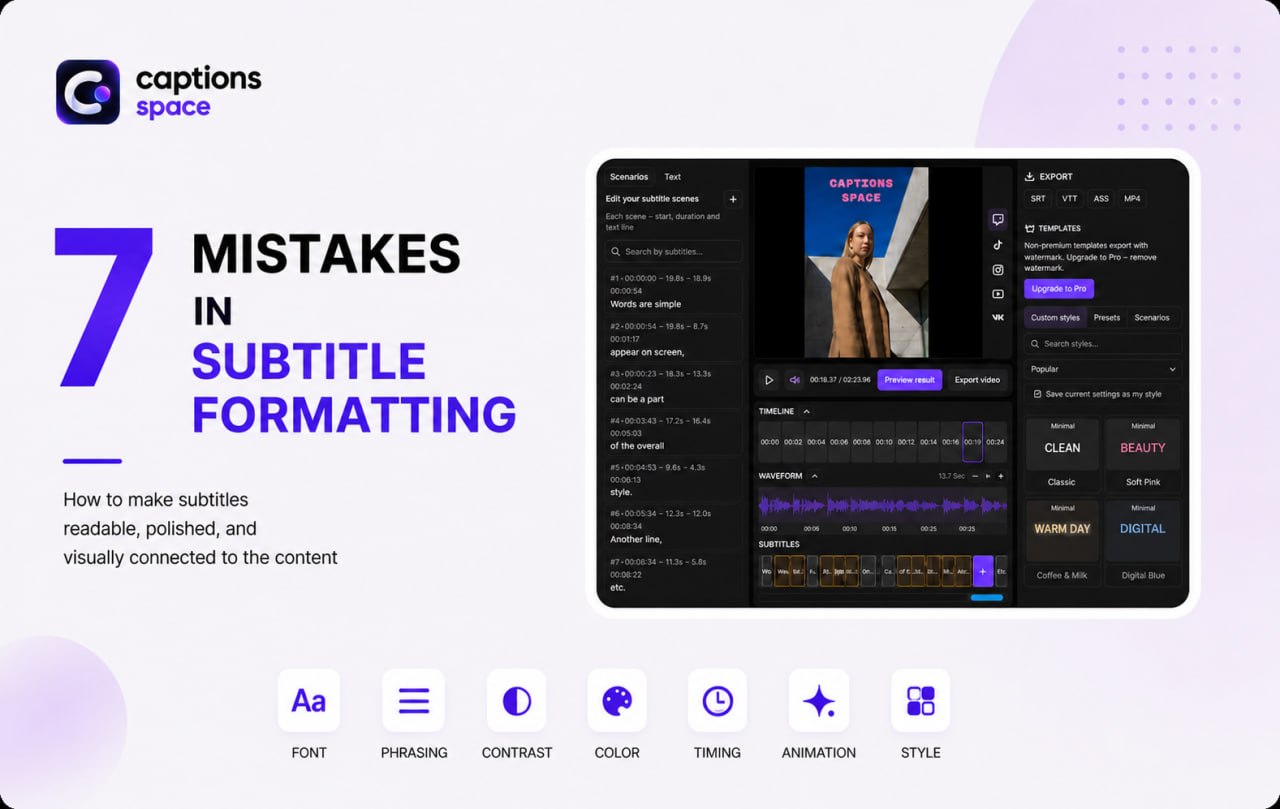 Seven common subtitle formatting mistakes in Captions Space