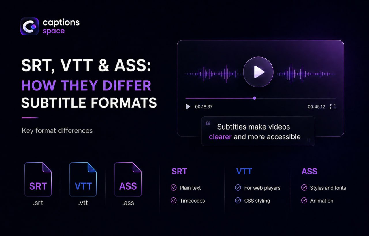 Comparison of SRT, VTT, and ASS subtitle formats