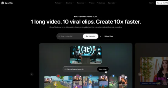 OpusClip: главная страница сервиса