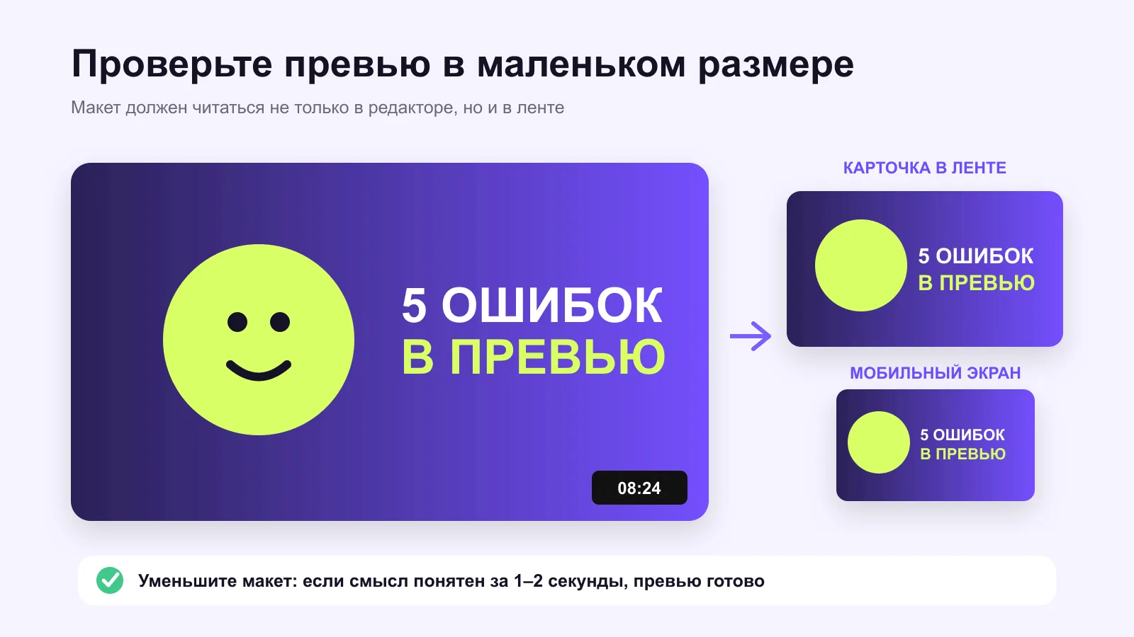 Проверка превью YouTube в маленьком размере: карточка в ленте и на мобильном экране