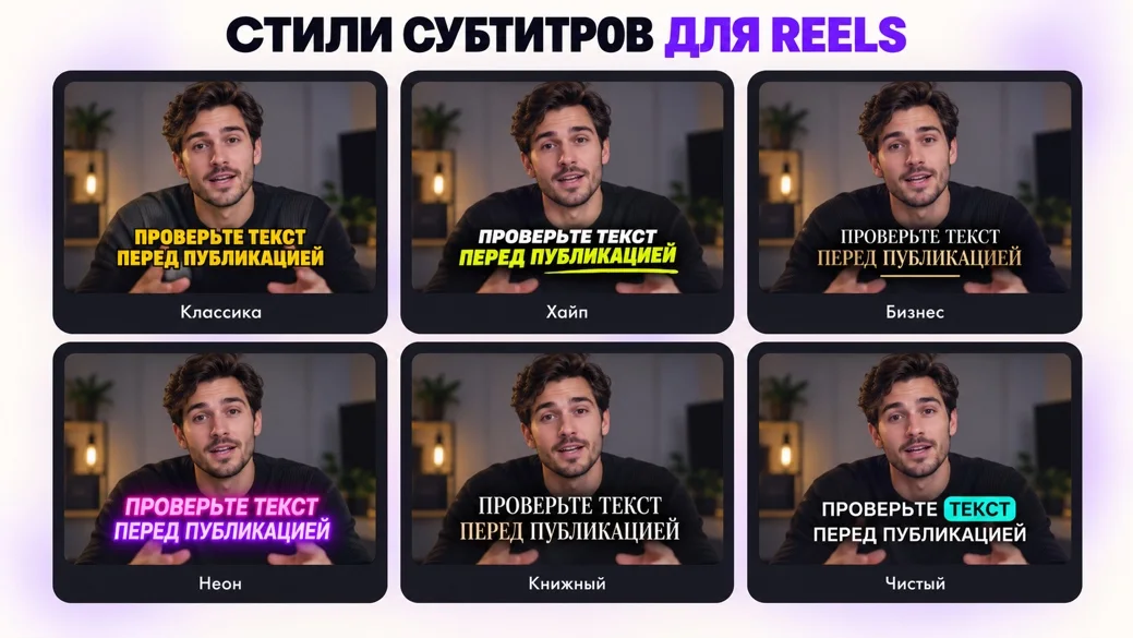 Примеры стилей субтитров для Reels