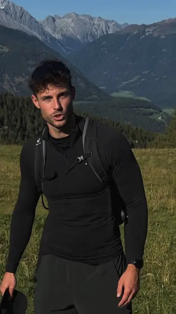 Travel video frame with an AI headline and captions