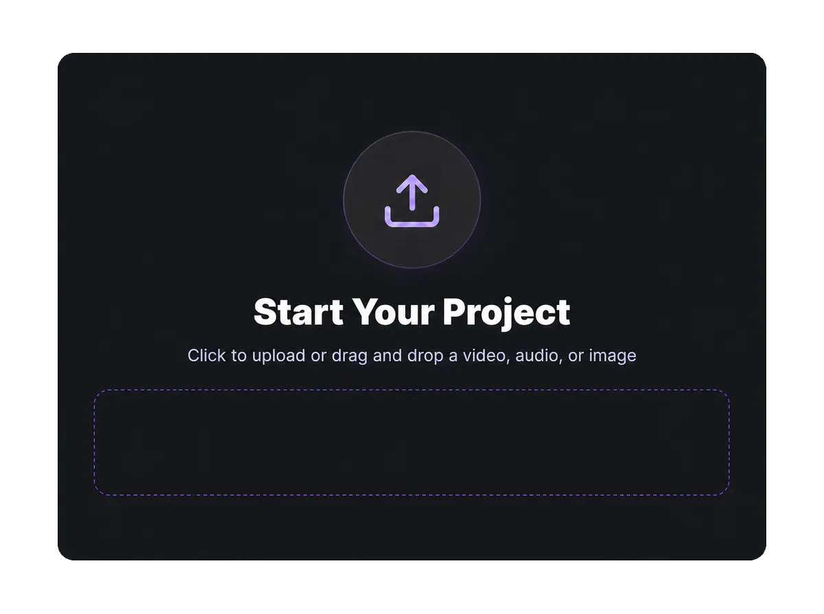 Captions Space editor: the upload area for a new project
