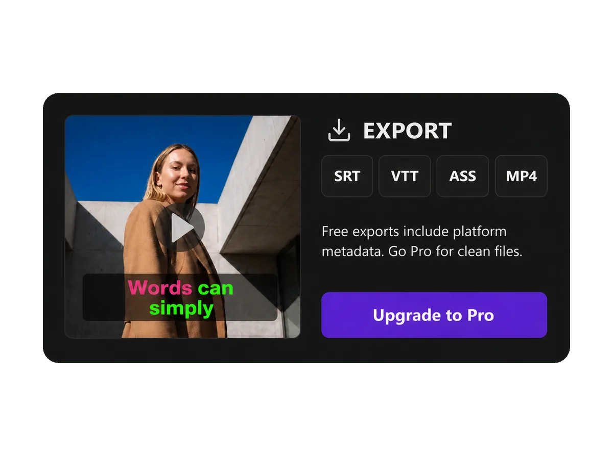 Captions Space editor: export with SRT, VTT, ASS and MP4 formats